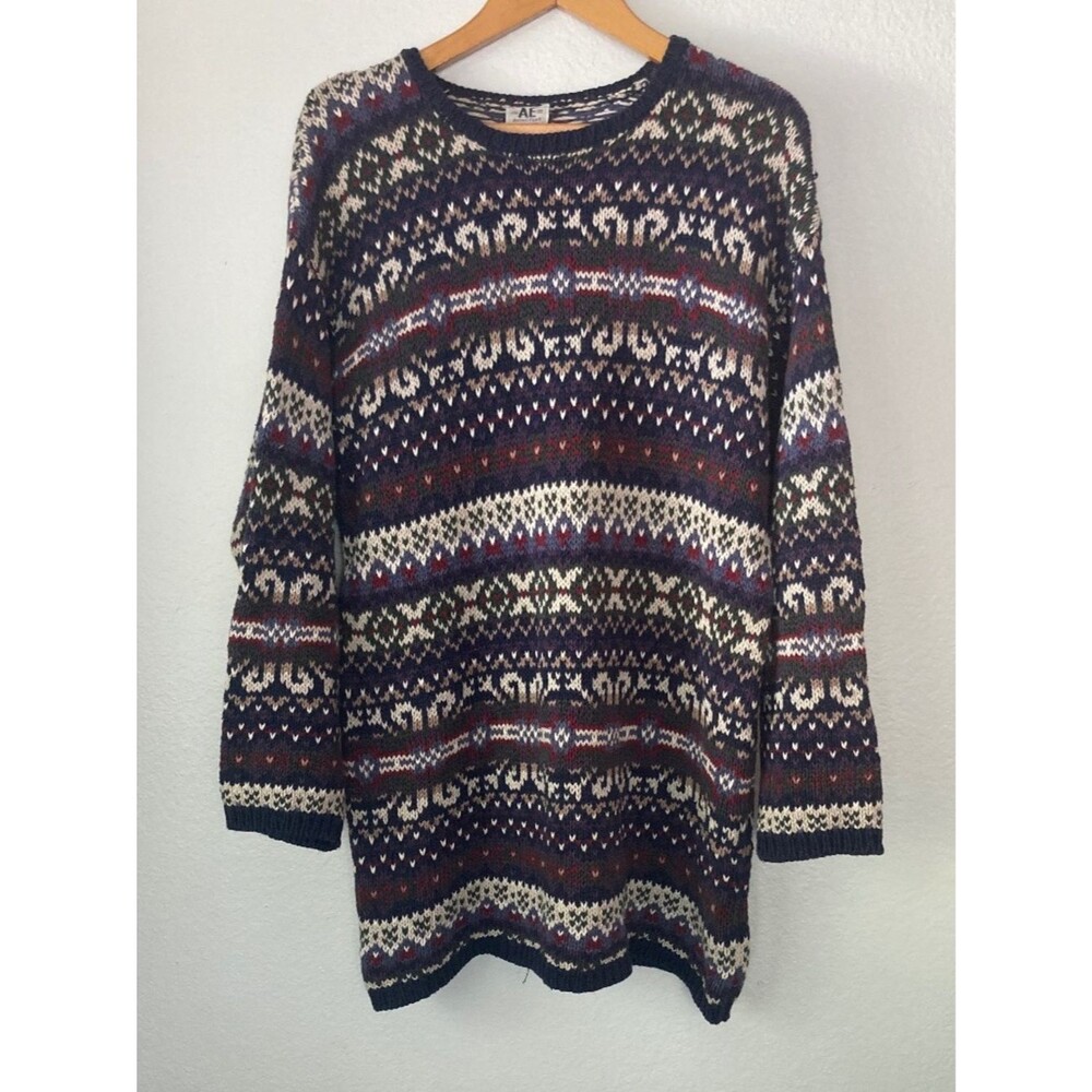 American Eagle Vintage 90s Fair Isle Chunky Heavy Knit Sweater Large